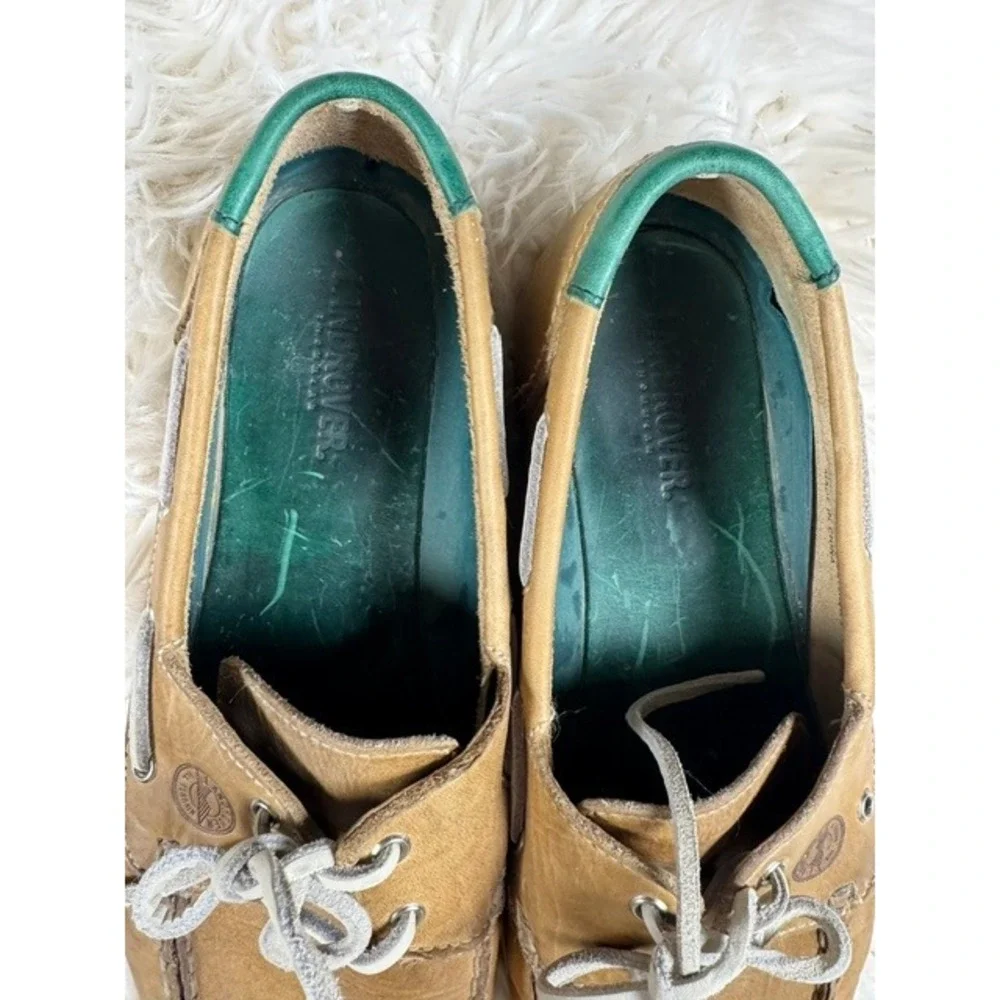 Landrover Boat Shoes‎ Men 10 M Tan Leather All Terrain Green Accent Deck Loafers